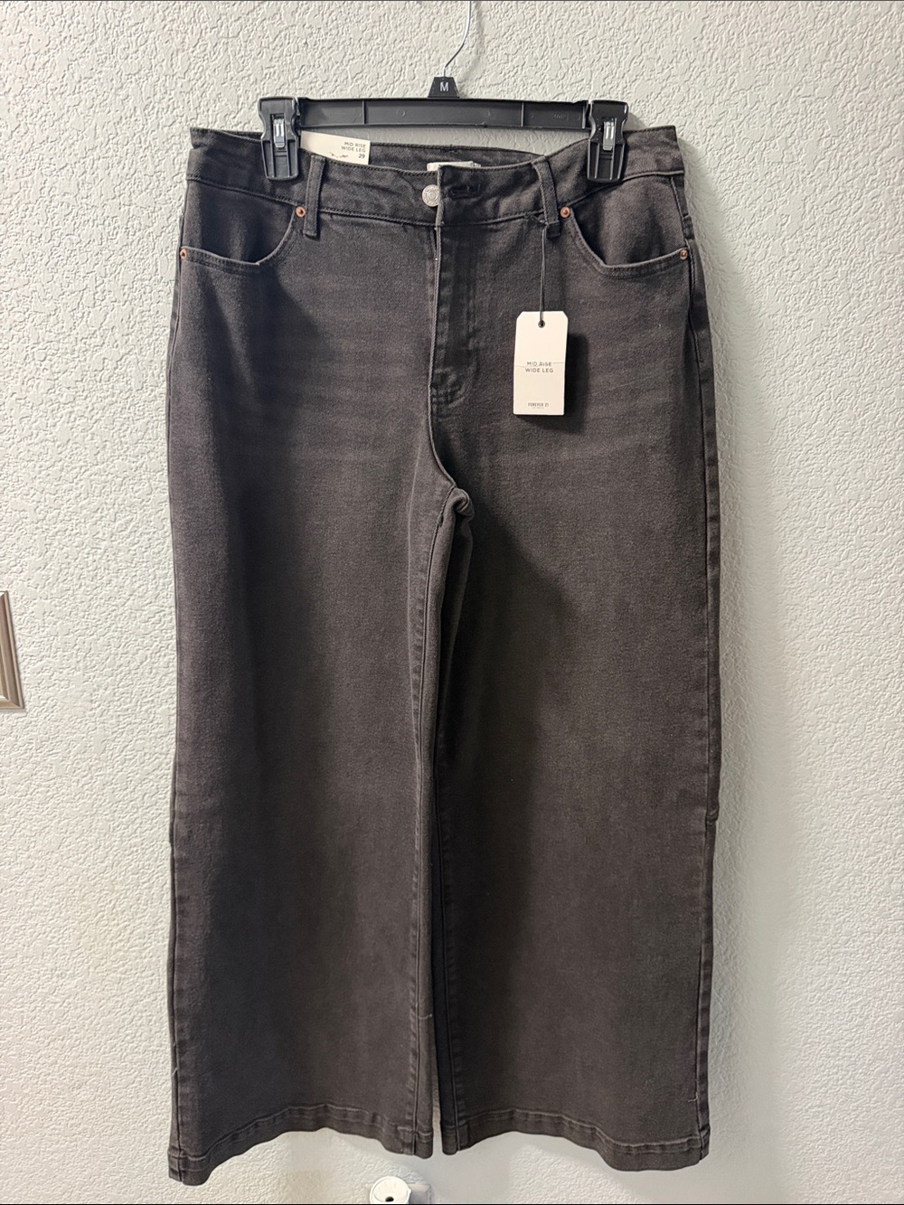Forever 21 Men's Relaxed Wide-Leg Jeans - Washed Black